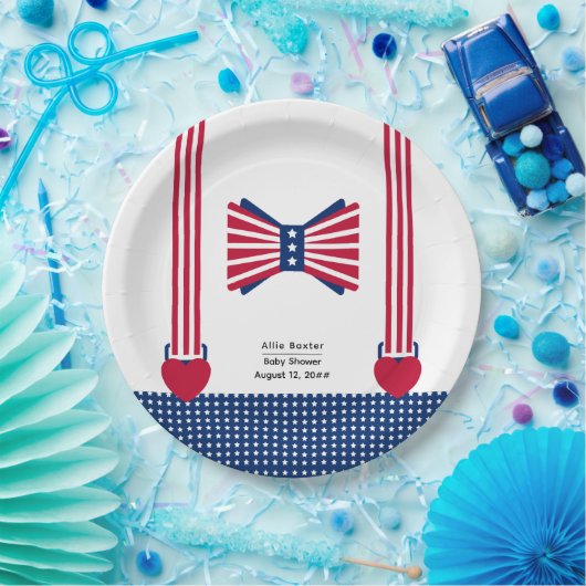 赤い白と青のストライプ7月の赤ちゃんシャワー4日 ペーパープレート (パーティー)