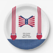 赤い白と青のストライプ7月の赤ちゃんシャワー4日 ペーパープレート (正面)