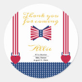 赤い白と青のストライプ7月の赤ちゃんシャワー4日 ラウンドシール (正面)