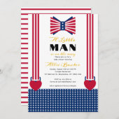 赤い白と青のストライプ7月の赤ちゃんシャワー4日 招待状 (正面/裏面)