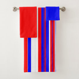 赤い白と青のストライプ バスタオルセット