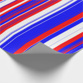 赤い白と青のストライプ ラッピングペーパー (角)