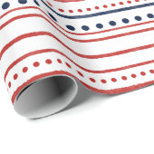 赤い白と青のドットと絵を描ストライプ ラッピングペーパー (ロールコーナー)