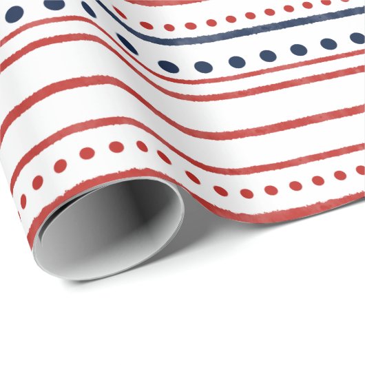 赤い白と青のドットと絵を描ストライプ ラッピングペーパー (ロールコーナー)
