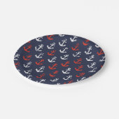 赤い白と青のネイビーパターン ペーパープレート (アングル)