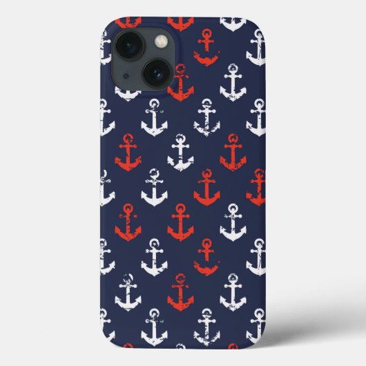 赤い白と青のネイビーパターン Case-Mate iPhoneケース (裏面)