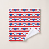 赤い白と青のハートとストライプ バスタオルセット (ウォッシュタオル)