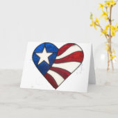 赤い白と青のハート カード (黄色い花)