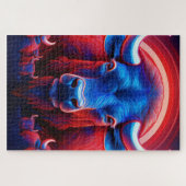 赤い白と青のバッファローの群れ ジグソーパズル (横)