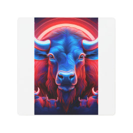 赤い白と青のバッファローの群れ メタルプリント