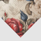 赤い白と青のバラのヴィンテージインスパイアの分離 薄葉紙 (詳細)