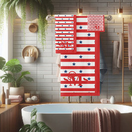 赤い白と青のパターン星モノグラストライプム バスタオルセット