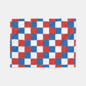 赤い白と青のパター市松模様にン フリースブランケット (正面(横))