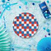 赤い白と青のパター市松模様にン ペーパープレート (パーティー)