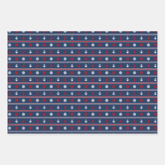 赤い白と青のパター航海のン ラッピングペーパーシート (正面3)
