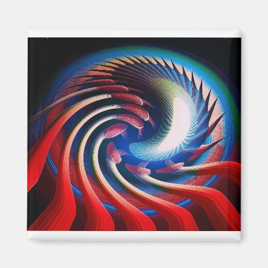 赤い白と青のファンタジーフラクタル マグネット (正面)