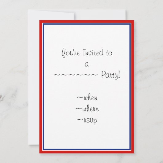 赤い白と青のフォトフレームテンプレート 招待状 (裏面)