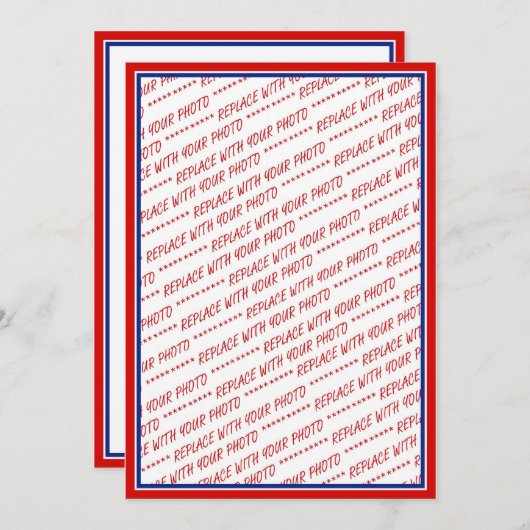 赤い白と青のフォトフレームテンプレート 招待状 (正面/裏面)