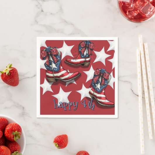 赤い白と青のブーツと弓 スタンダードカクテルナプキン (インサイチュ)