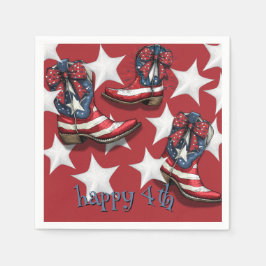 赤い白と青のブーツと弓 スタンダードカクテルナプキン