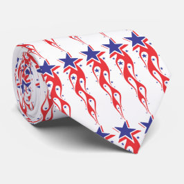赤い白と青のプリント ネクタイ