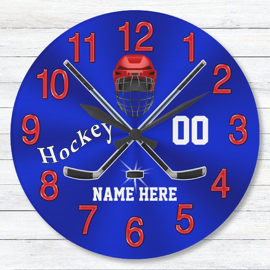 赤い白と青のホッケークロックホッケールームデコール スクエア壁時計