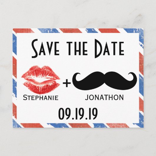 赤い白と青のヴィンテージ日付の保存 案内ポストカード (正面)