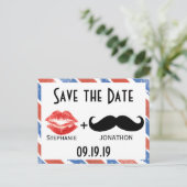 赤い白と青のヴィンテージ日付の保存 案内ポストカード (スタンド正面)