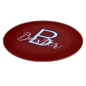 赤い白と青の名前とモノグラムパーソナライズされた カッティングボード (角)