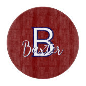 赤い白と青の名前とモノグラムパーソナライズされた カッティングボード (正面)