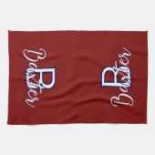 赤い白と青の名前とモノグラムパーソナライズされた キッチンタオル (横)