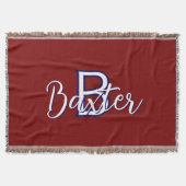 赤い白と青の名前とモノグラムパーソナライズされた スローブランケット (正面)