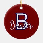 赤い白と青の名前とモノグラムパーソナライズされた セラミックオーナメント (裏面)