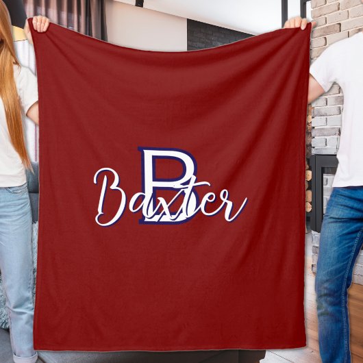 赤い白と青の名前とモノグラムパーソナライズされた フリースブランケット