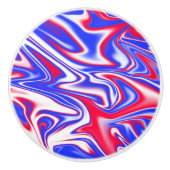 赤い白と青の大理石効果 セラミックノブ (正面)