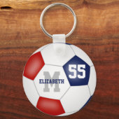 赤い白と青の女の子の男の子サッカーボール キーホルダー (裏面)