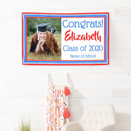 赤い白と青の学校の色の写真 横断幕 (インサイチュ)