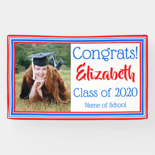 赤い白と青の学校の色の写真 横断幕 (横)