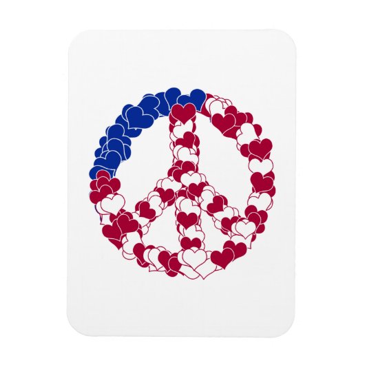赤い白と青の平和のサイン作りハート(2) マグネット (縦)