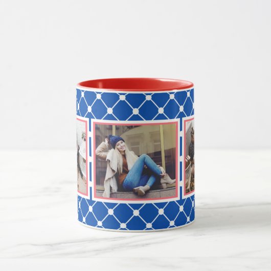 赤い白と青の幾何学的な3つの写真コラージュ マグカップ (中央)