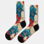 赤い白と青の愛国の花 ソックス (左)