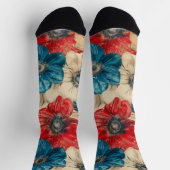 赤い白と青の愛国の花 ソックス (上部)