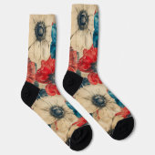 赤い白と青の愛国の花 ソックス (右)