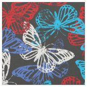 赤い白と青の愛国的蝶パターン ファブリック (クローズアップ)