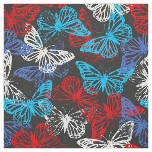 赤い白と青の愛国的蝶パターン ファブリック (見本)