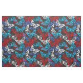 赤い白と青の愛国的蝶パターン ファブリック (ファットクウォーター)