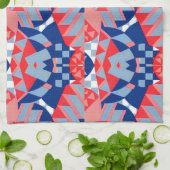 赤い白と青の抽象芸術プリント#1 キッチンタオル (折り畳み)