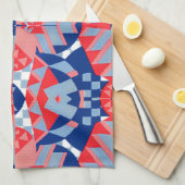 赤い白と青の抽象芸術プリント#1 キッチンタオル (四つ折り)