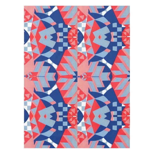 赤い白と青の抽象芸術プリント#1 テーブルクロス (正面)