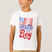 赤い白と青の旗全アメリカの少年Tシャツ Tシャツ (正面)